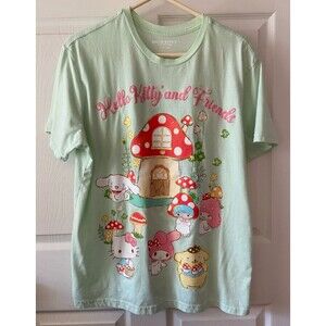 Hello Kitty T-shirt Green Womens XL Toadstools Sanrio Characters